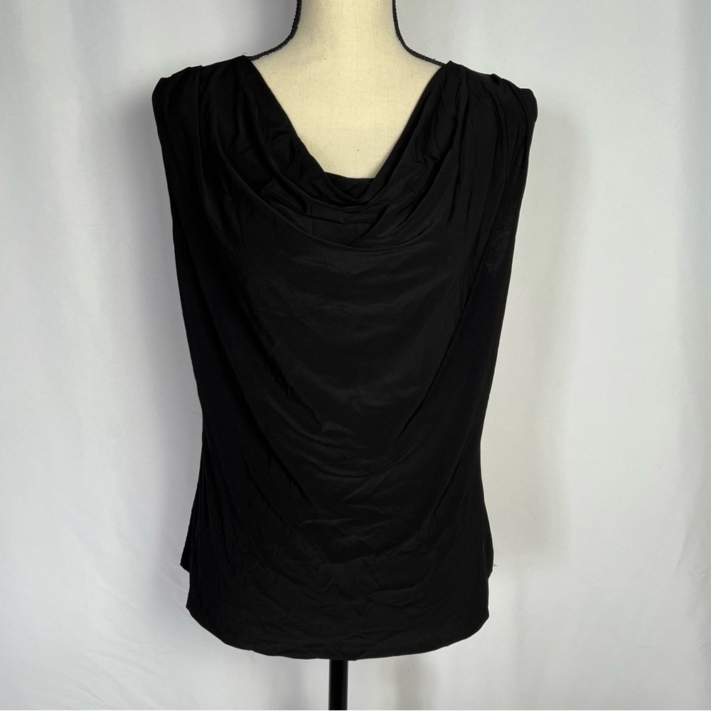 Passports Black Sleeveless Cowl Neck Stretchy Blouse Womens L Made In USA